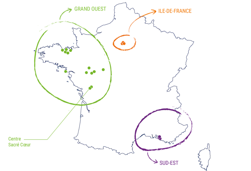 Carte de France avec un focus sur la région de la Nouvelle Aquitaine